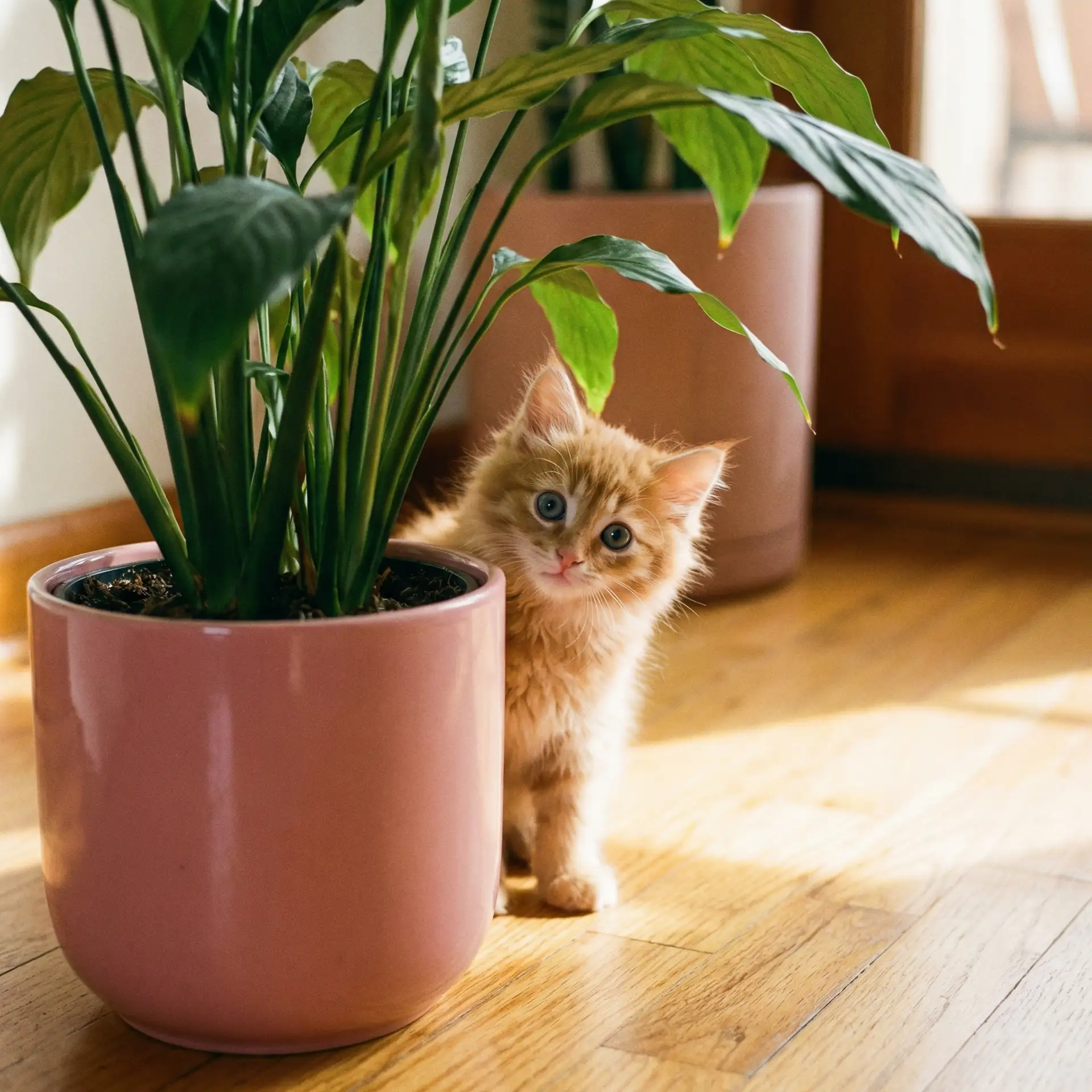 小猫从花盆后探头 - 人人都爱本道长